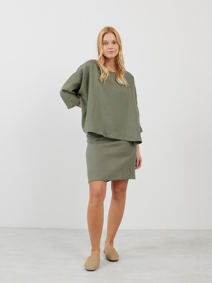 Image 2 of ROSIE Linen A-line Mini Skirt in Sage Green from Love and Confuse