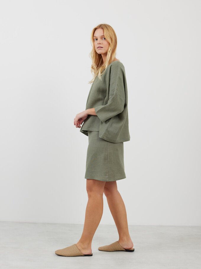 Image 4 of ROSIE Linen A-line Mini Skirt in Sage Green from Love and Confuse