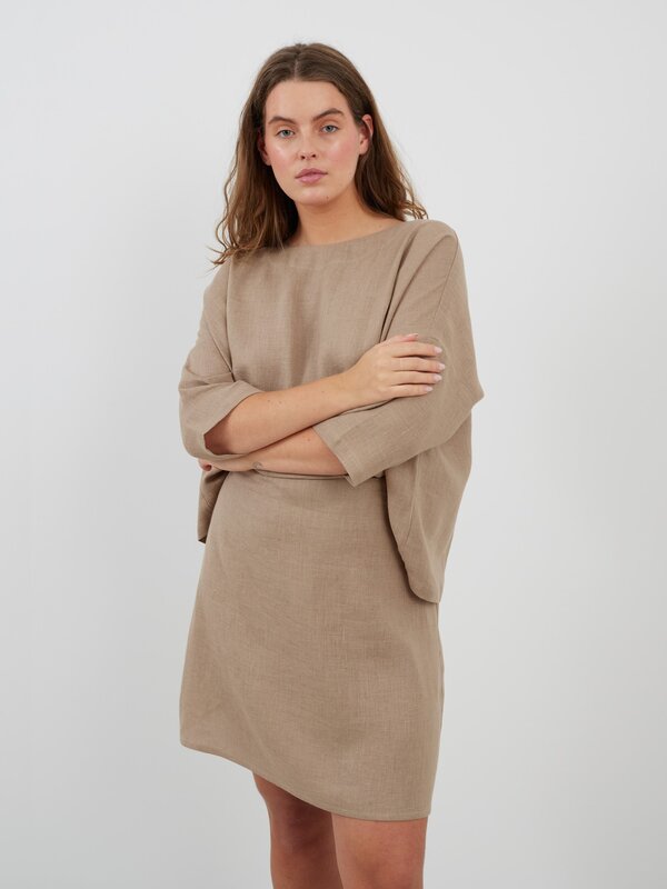 Image 1 of ROSIE Linen A-line Mini Skirt in Sand Brown from Love and Confuse