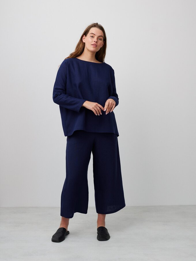 Image 1 of RUMI Long Sleeve Linen Top in Navy Blue from Love and Confuse