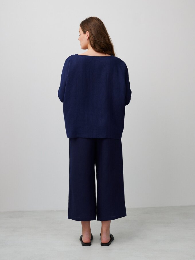 Image 5 of RUMI Long Sleeve Linen Top in Navy Blue from Love and Confuse