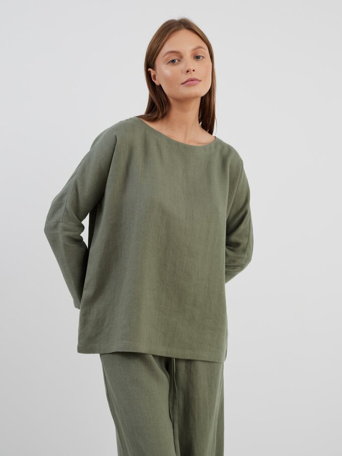 Image 1 of RUMI Long Sleeve Linen Top in Sage Green from Love and Confuse