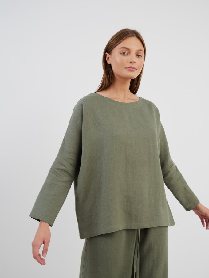 Image 3 of RUMI Long Sleeve Linen Top in Sage Green from Love and Confuse