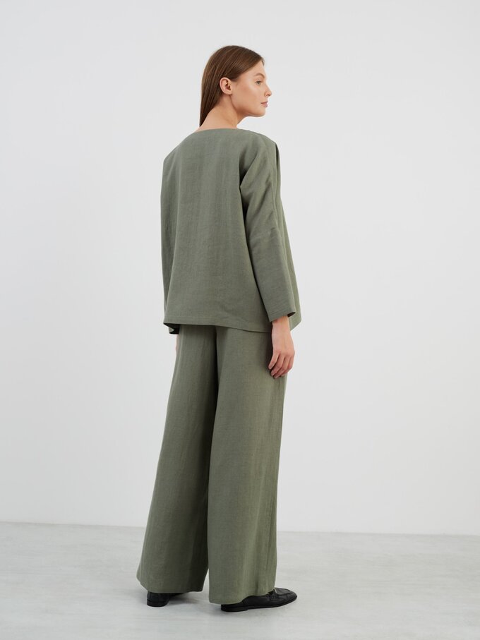 Image 5 of RUMI Long Sleeve Linen Top in Sage Green from Love and Confuse