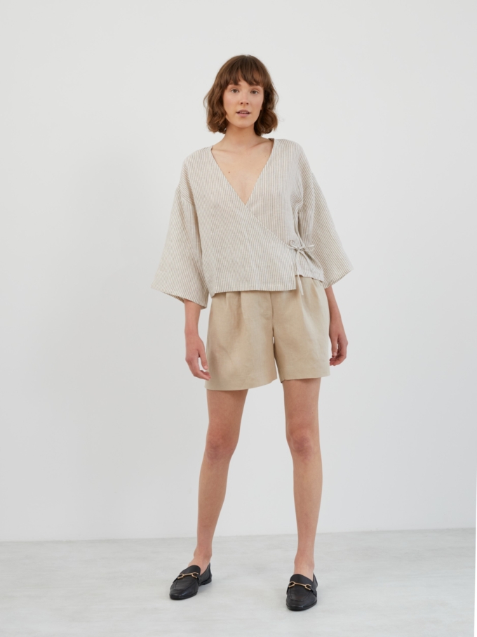 Image 1 of SAIGE Tailored Linen Shorts in Beige from Love and Confuse