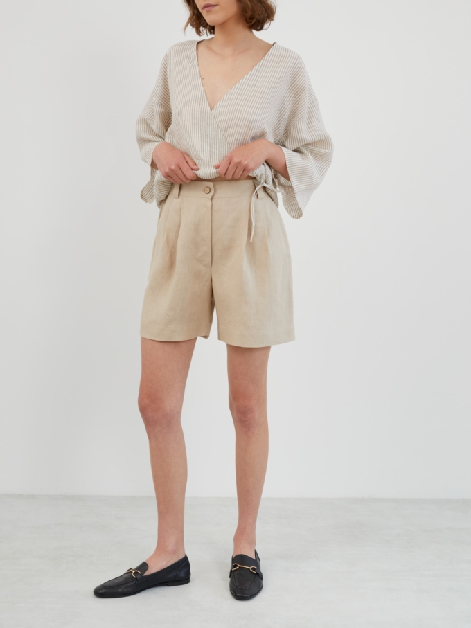 Image 2 of SAIGE Tailored Linen Shorts in Beige from Love and Confuse