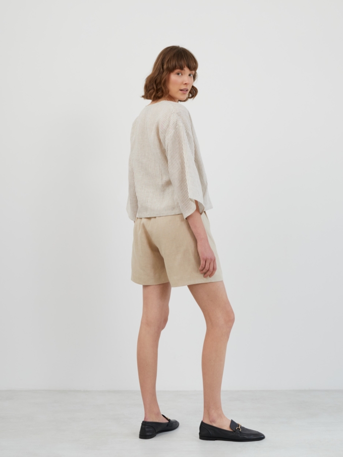 Image 4 of SAIGE Tailored Linen Shorts in Beige from Love and Confuse