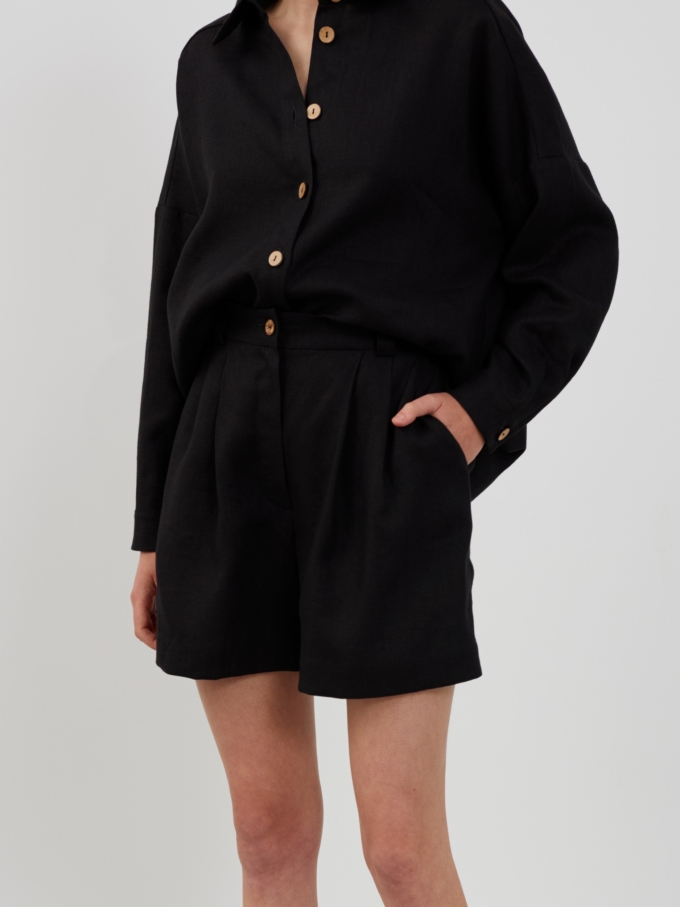 Image 1 of SAIGE Tailored Linen Shorts in Black from Love and Confuse