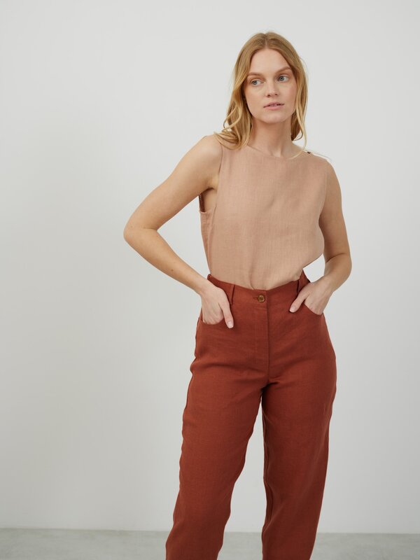 Image 1 of SARAH High-Waisted Tapered Leg Linen Pants in Rust from Love and Confuse