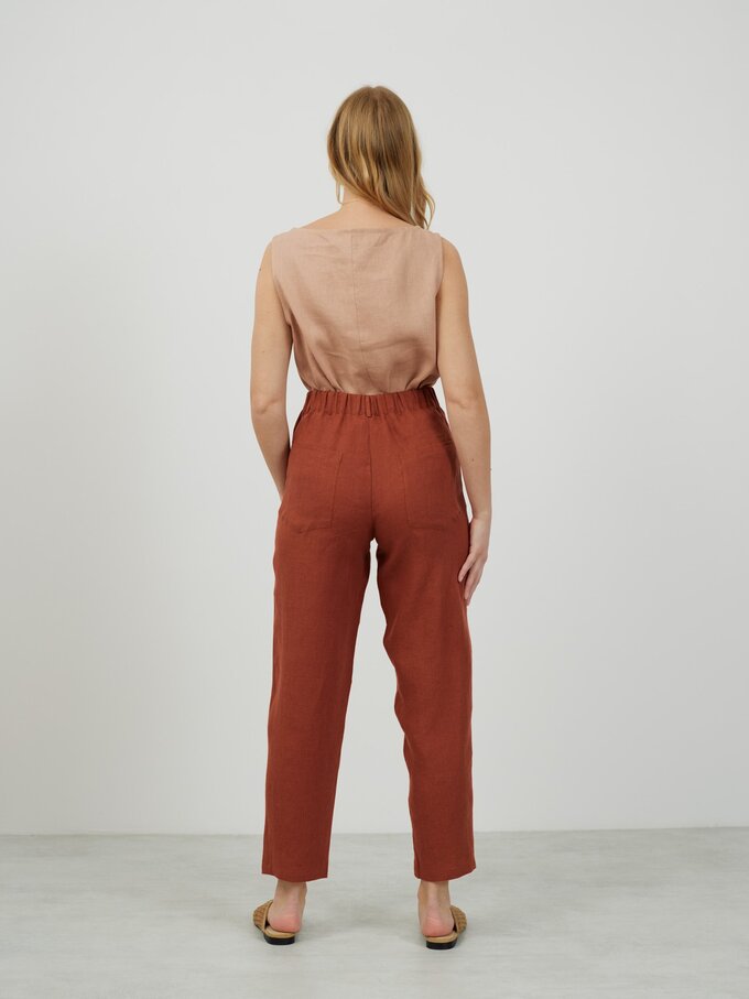 Image 5 of SARAH High-Waisted Tapered Leg Linen Pants in Rust from Love and Confuse