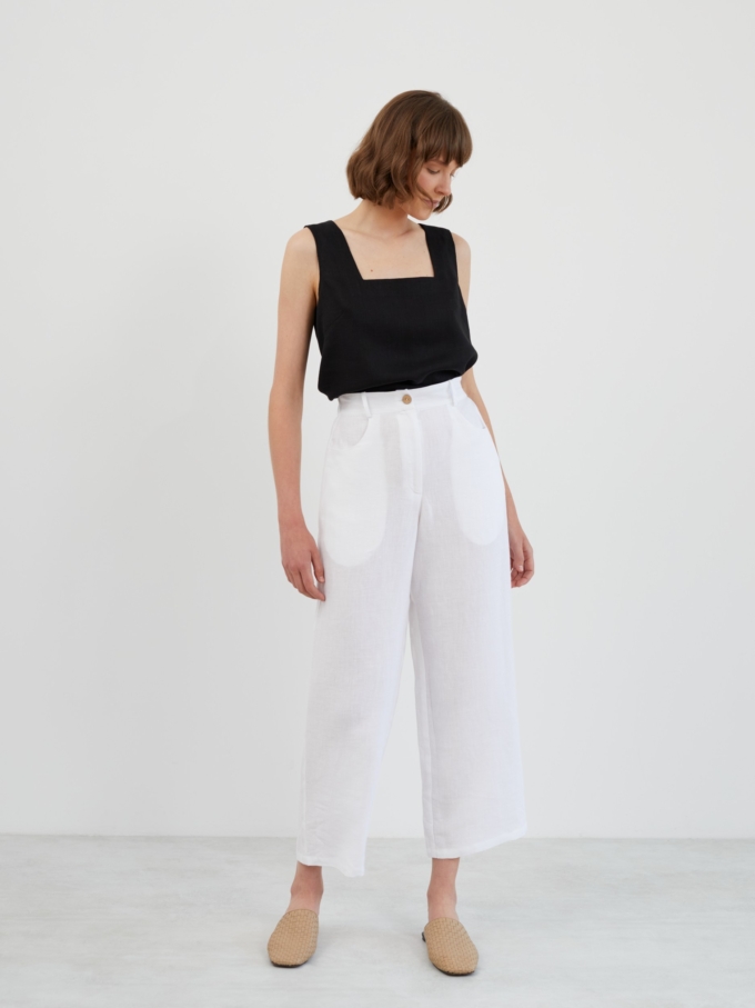 Image 1 of SARAH Tapered Linen Pants in White from Love and Confuse