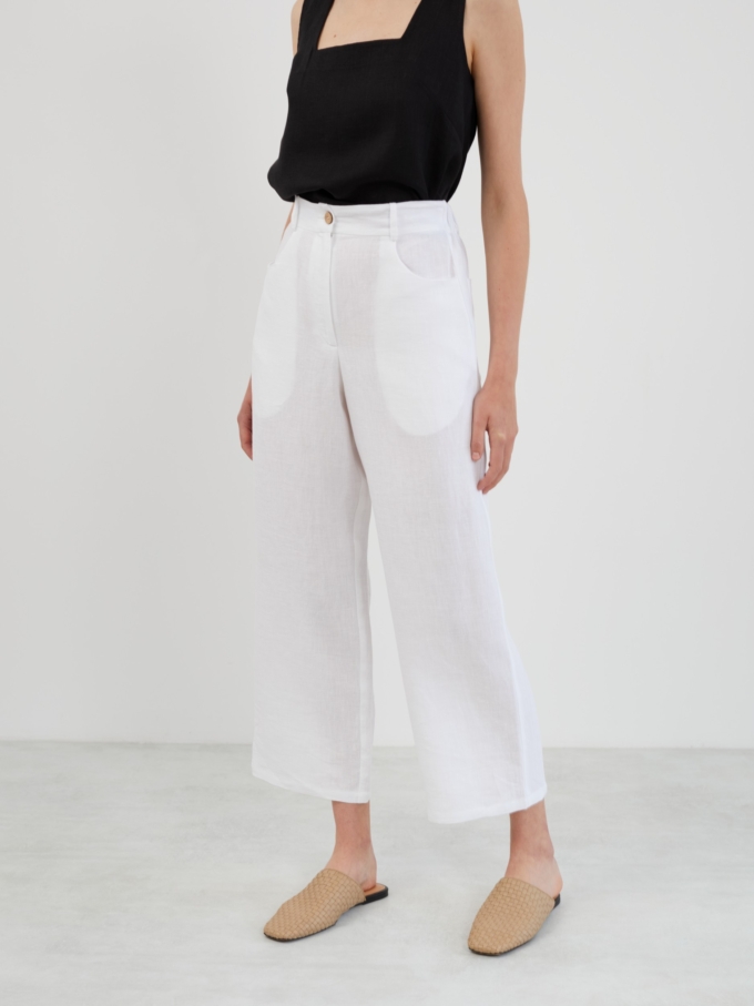 Image 2 of SARAH Tapered Linen Pants in White from Love and Confuse