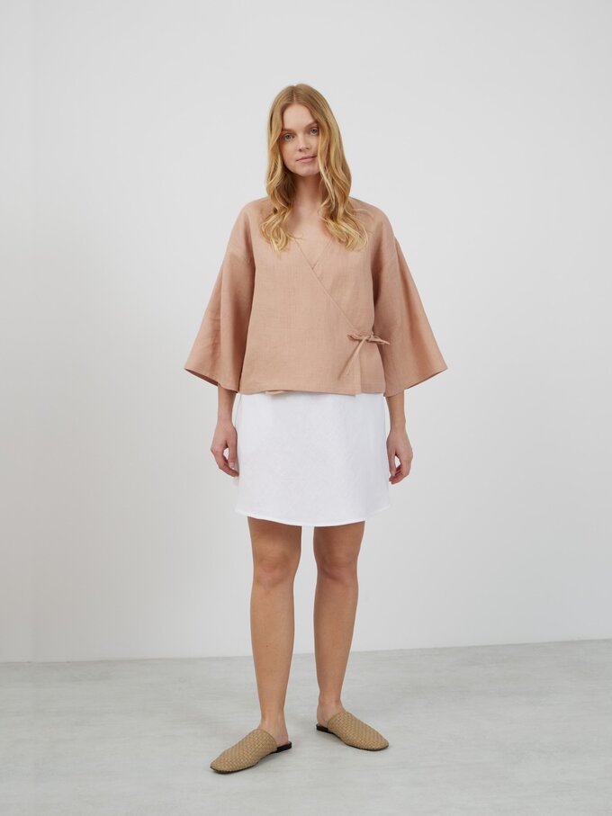 Image 2 of SOFIA Linen Kimono Wrap Top in Camel from Love and Confuse