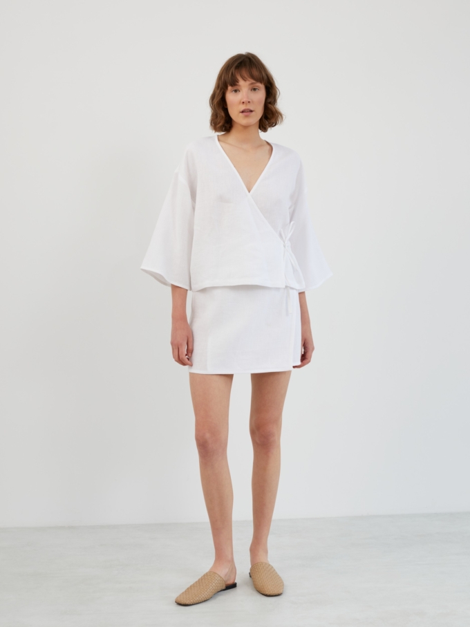 Image 3 of SOFIA Linen Kimono Wrap Top in White from Love and Confuse