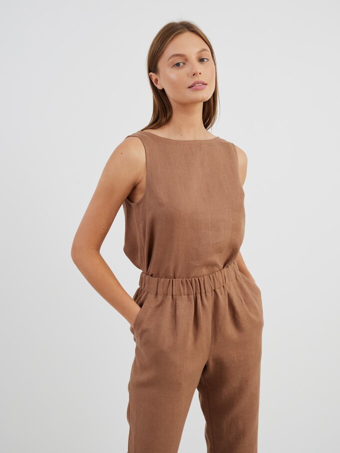 Image 1 of SONATE Linen Tank Top in Brown from Love and Confuse