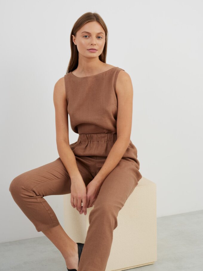 Image 3 of SONATE Linen Tank Top in Brown from Love and Confuse