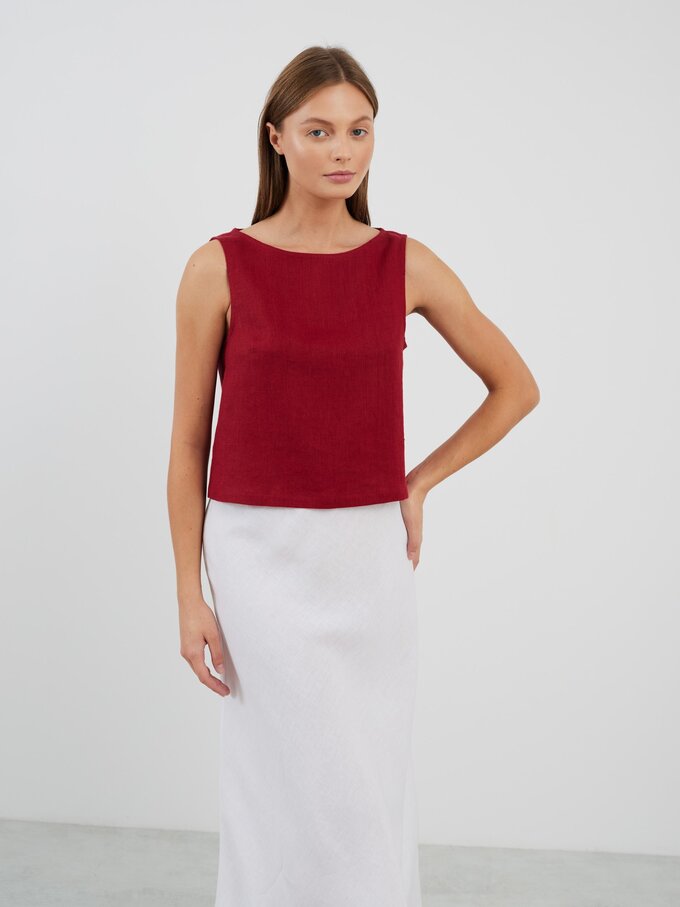 Image 3 of SONATE Linen Tank Top in Cherry Red from Love and Confuse