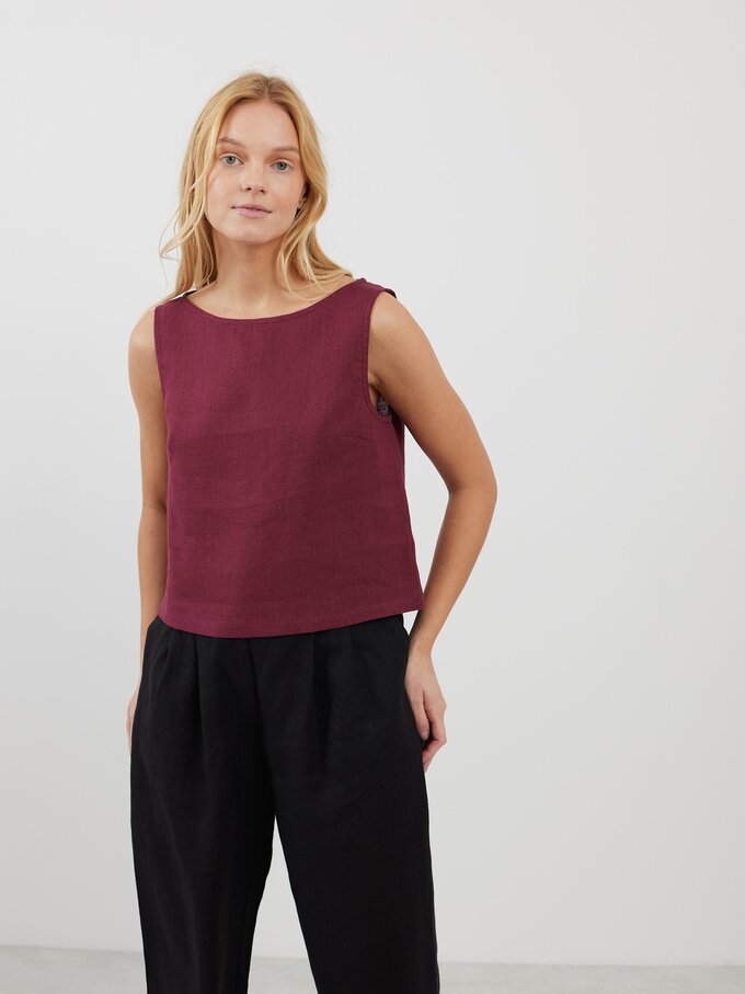 Image 4 of SONATE Linen Tank Top in Eggplant from Love and Confuse