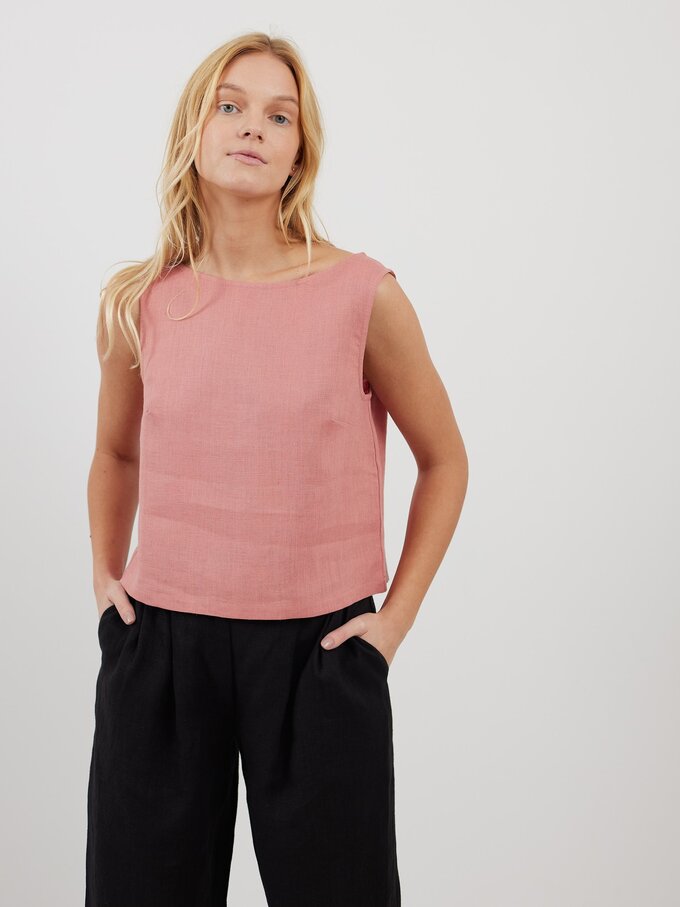 Image 1 of SONATE Linen Tank Top in Salmon Pink from Love and Confuse