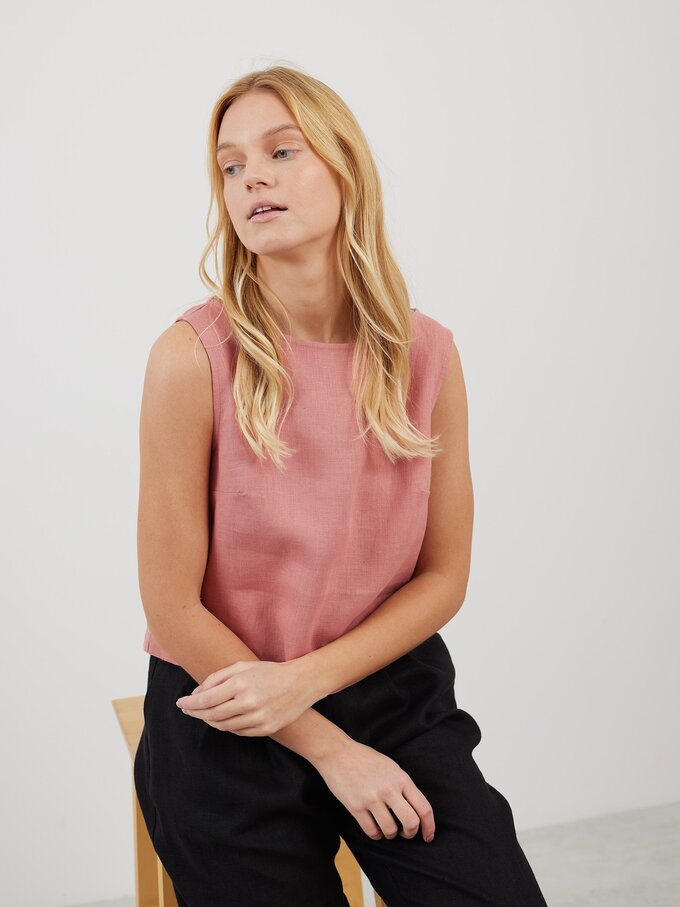 Image 3 of SONATE Linen Tank Top in Salmon Pink from Love and Confuse