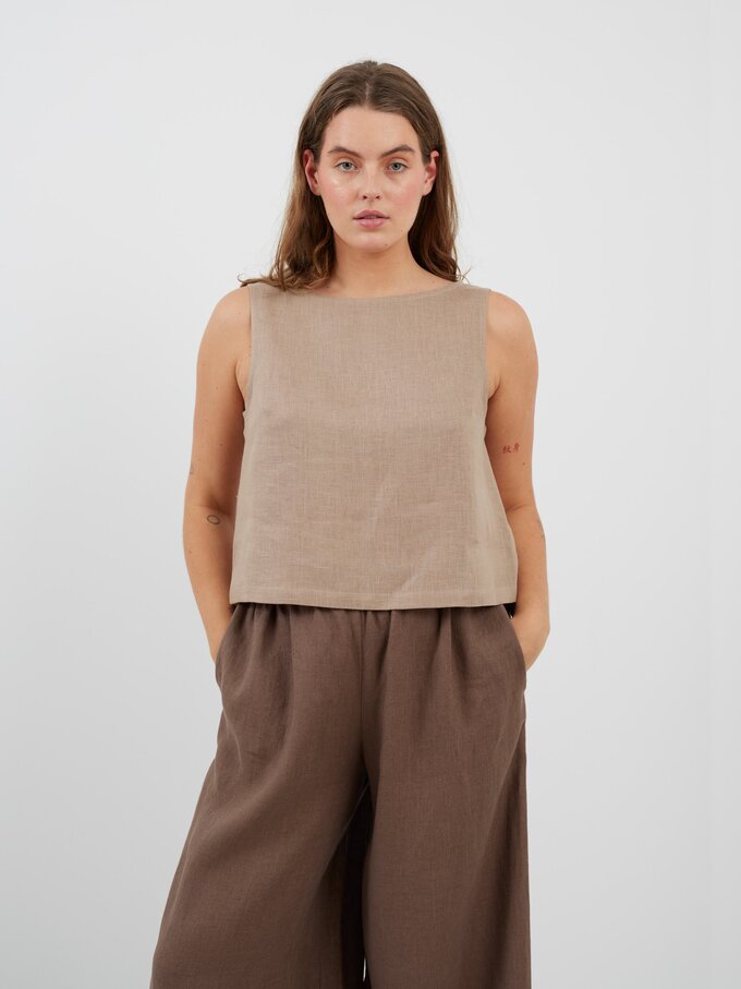 Image 1 of SONATE Linen Tank Top in Sand Brown from Love and Confuse