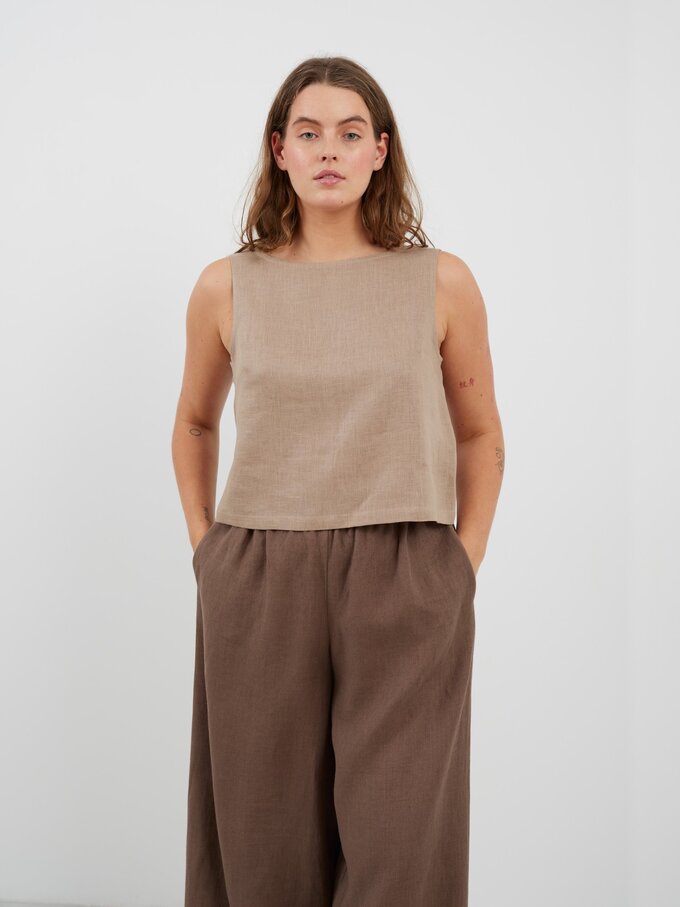 Image 3 of SONATE Linen Tank Top in Sand Brown from Love and Confuse