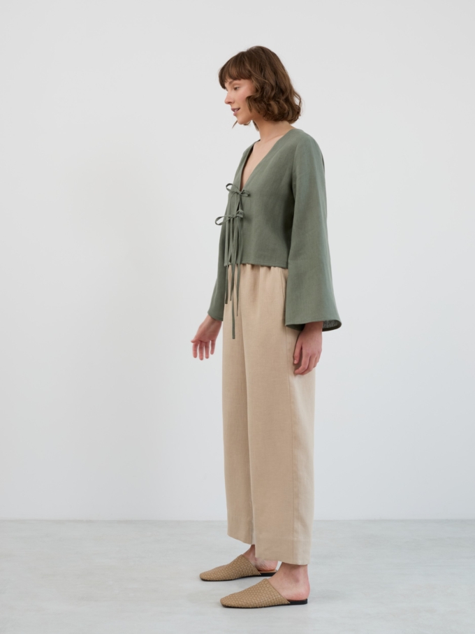 Image 1 of ULA Flat Front Linen Pants in Beige from Love and Confuse