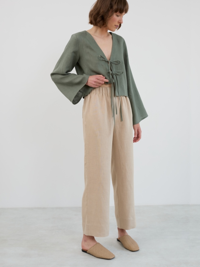 Image 2 of ULA Flat Front Linen Pants in Beige from Love and Confuse