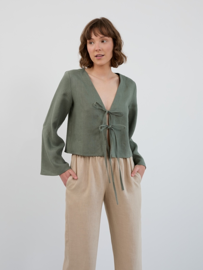 Image 3 of ULA Flat Front Linen Pants in Beige from Love and Confuse