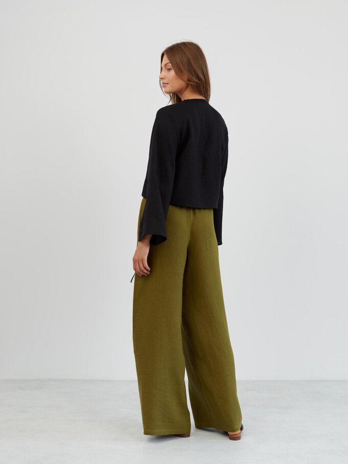 Image 6 of Linen Wide Leg Drawstring Pants in Moss Green LUCAS from Love and Confuse | Handmade Linen Clothing for Women